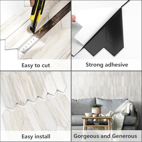 Vamos Tile Glossy Wood Marble Grain Backsplash Tile Peel and Stick, 12.8 x 12.8 - Image 5