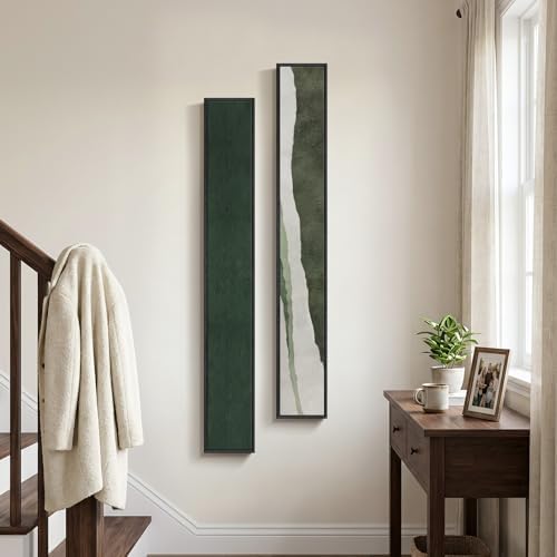 Framed Green White Vertical Abstract Wall Art Decor - Image 2