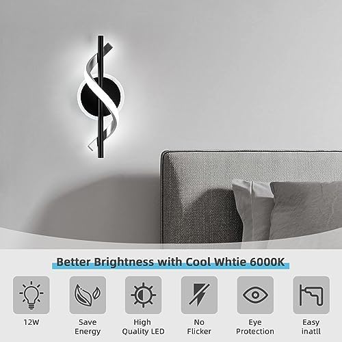 EIDISUNY LED Wall Sconces Indoor, 12W LED Wall Mount Lights, Modern Spiral Wall - Image 3