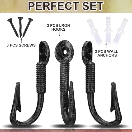 Duraaamo 3 Pcs Realistic Fish Hooks Cast Iron Wall Hook Rustic Wall Hanger - Image 3