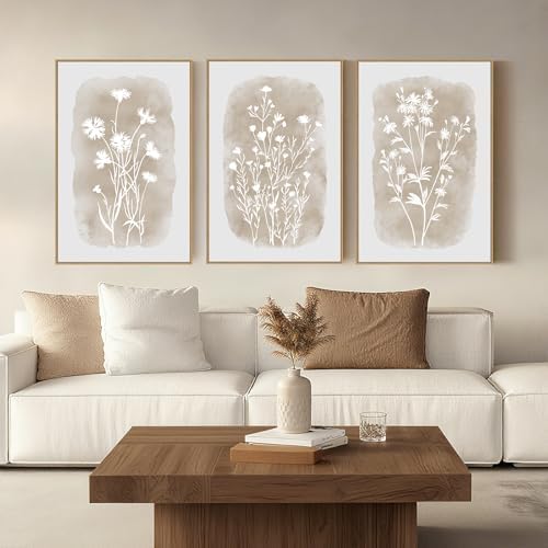 SAFERRYHOME Neutral Wildflower Beige Botanical Wall Art, 3 Panels, 24x36 Inch by SAFERRYHOME