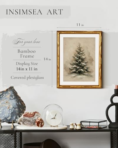 InSimSea Gold Bamboo Framed Wall Art, Retro Christmas Tree Prints - Image 2