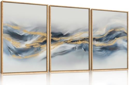 Aryroi Large Abstract Navy Blue Gold Framed Canvas Wall Art Set- 24"x36"x3 - Image 5