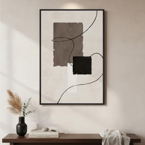 Framed Black White Neutral Modern Abstract Wall Art, 1 Piece 24x36 In by Cuspin