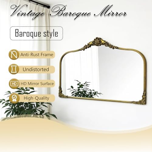 Antique Baroque Vintage Vanity Mirror 25x36Inch, Arched Vintage Wall Mirror - Image 5
