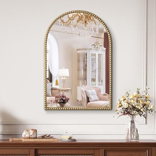 Arched Gold Wall Mirror Antique Beaded Frame Bathroom Wall Mirror Baroque - Image 2