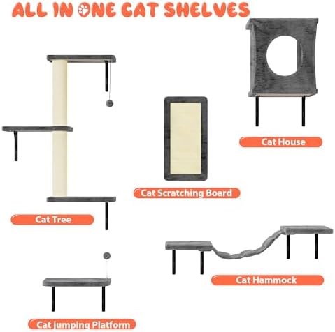 5 Pcs Cat Wall Shelves Set, Wall-Mounted Climber - Image 5