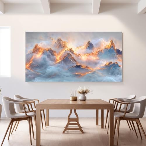 YISXINOAG Golden Snow Mountain Wall Art Abstract Landscape Painting 24"X48" - Image 2