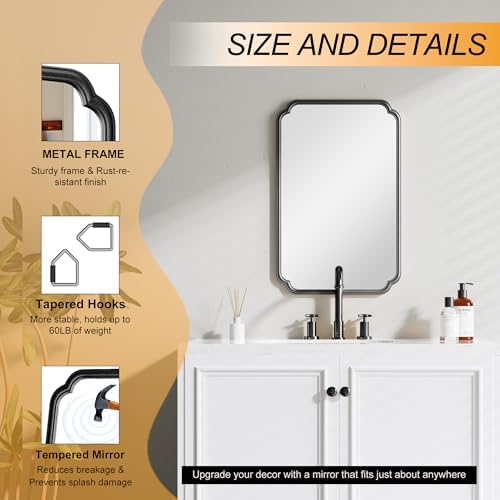 Ferytange 22x34 Inch Black Bathroom Mirror, Metal Framed Wall Mirror - Image 6