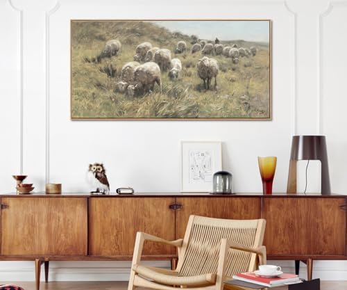 Farmhouse Framed Wall Art, Vintage Sheep on the Dunes Picture, 20x40 Inch - Image 5