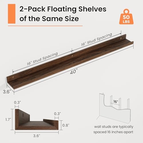 RICHFOCUS Picture Ledge Shelf, 40 inch Floating Shelves Set of 2, Wood Wall - Image 3