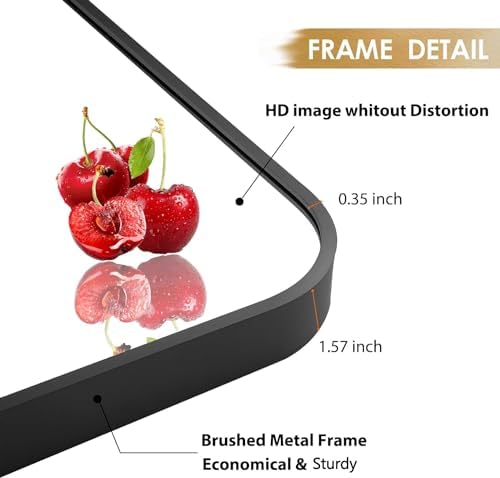 40x30 Inch Black Wall Mirror for Bathroom, Brushed Metal Framed Mirror - Image 4