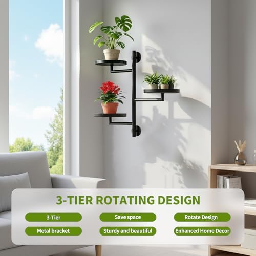 Rotating Window Wall Mounted Plant Shelf, 3 Tier Indoor Corner Metal Wall Plant - Image 6