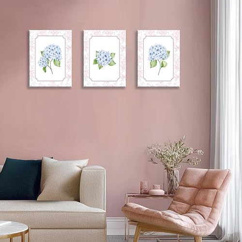 Blue Hydrangea Wall Art Set of 3, Preppy Blue Hydrangea Canvas Prints Poster - Image 7