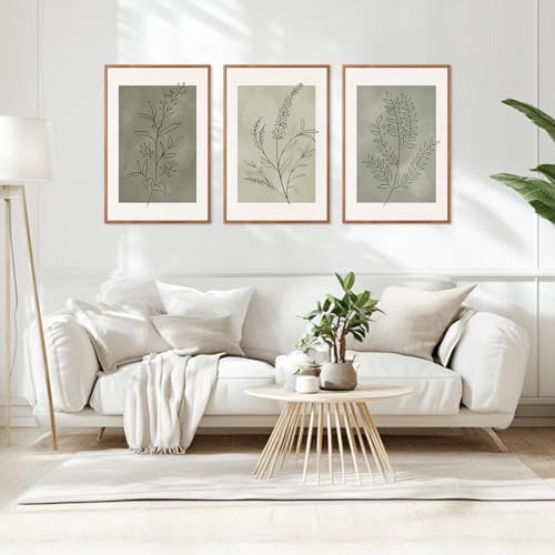 CHDITB Sage Green Botanical Framed Canvas Wall Art Set, Nature Line Art Wall - Image 2