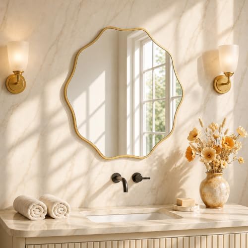 PERFNIQUE Gold Scalloped Mirror, Decorative Modern Wall Decor by PERFNIQUE