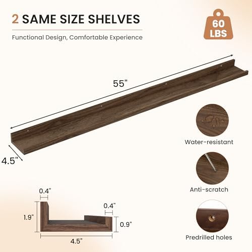 Dreamland Picture Ledge Shelf for Wall, Floating Shelves Set of 2, 55 inch Long - Image 3