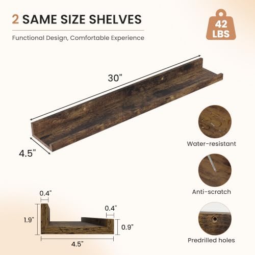 Dreamland Picture Ledge Shelf for Wall, Floating Shelves Set of 2, 30 inch Long - Image 3