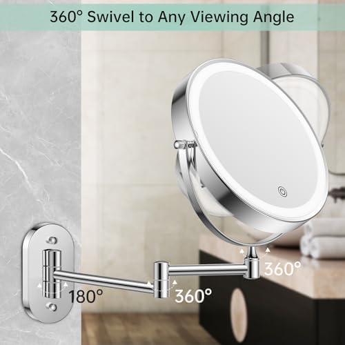FUNTOUCH 2500mAh Rechargeable Wall Mounted Lighted Makeup Mirror 1X/20X - Image 5