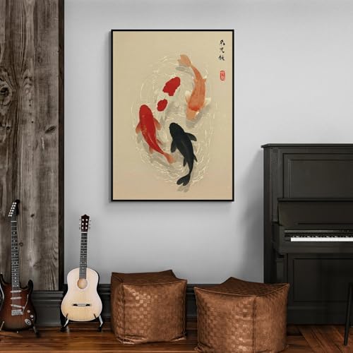 Japanese Koi Fish Poster Modern Oriental Asian Canvas Wall Art Minimalist Zen - Image 2