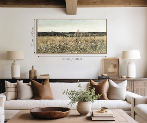 DJSYLIFE Framed Wall Art, Vintage Wildflower Field Canvas, 20x40 Inch - Image 2