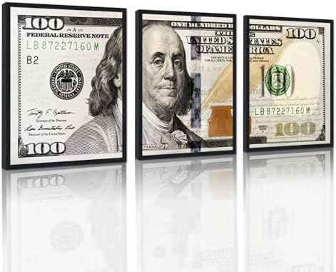 Black Framed Vintage Canvas Wall Art Benjamin Franklin 100 Dollar Money by YatsenBridge