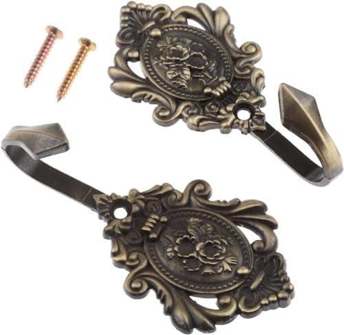 Curtain Holdbacks Small Lightweight Hooks, Vintage Bronze Rose Pattern - Image 2
