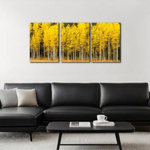 Pacimo Fall Landscape Canvas Wall Art Yellow Aspen Trees and Green Pine Trees - Image 3