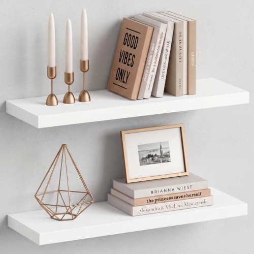White Floating Shelves 24 Inch, Wall Mounted Bathroom Shelves Over Toilet by Harwaya