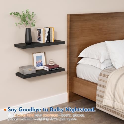 Black Floating Shelves 24 Inch, Modern Wall Hanging Book Shelf - Image 4