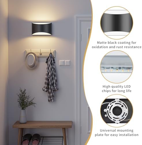 Black Modern LED Wall Sconces, 3 Colors Hardwired Indoor Wall Lights - Image 3