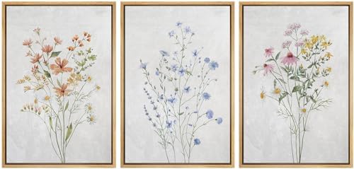 MUDECOR Framed Canvas Print Wall Art Botanical Elegance Trio of Floral by MUDECOR