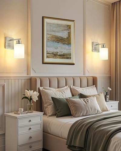 Wireless Battery Operated Wall Sconce Set of Two, Modern White Glass Nickel - Image 7