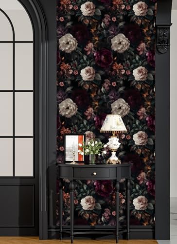ILHIIOR Black/Pink Floral Peel and Stick Wallpaper 17.5 x 118 Inches - Image 4