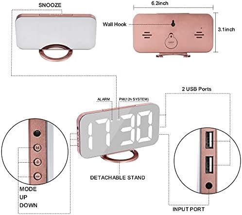 SZELAM Alarm Clock for Bedroom, LED and Mirror Digital Clock Large Display - Image 4