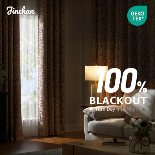 jinchan Taupe Floral Blackout Curtains 84 Inch Farmhouse Grommet 2 Panels - Image 3