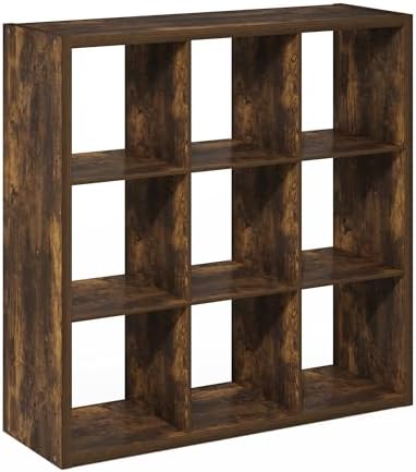 Furinno Cubicle 9-Cube Book Shelf, Extra Thick Frame Bookshelf, Amber Pine by Furinno-FitsYourSpaceFitsYourBudget