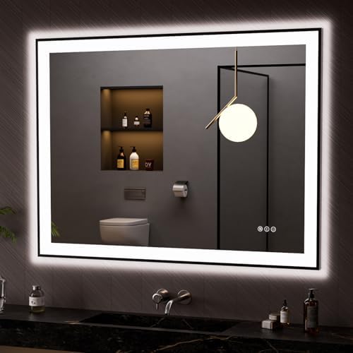 LOAAO 48"X36" LED Bathroom Mirror Black Framed by LOAAO