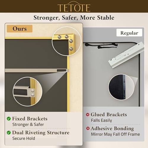 TETOTE Brushed Gold Mirror Beveled Frame 84" x 36" Large Brass Gold Rectangle - Image 4