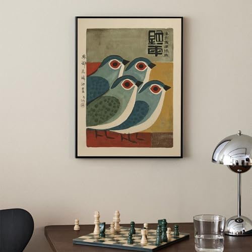 Vintage Japanese Canvas Wall Art Funny Blue Bird Posters Minimalist Animal - Image 4