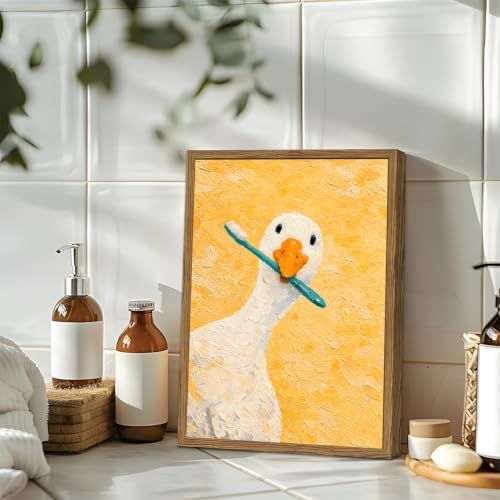 Funny Silly Goose Bathroom Wall Art Cute White Goose Brush Teeth Washroom Wall - Image 2