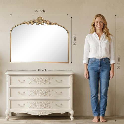 Antique Baroque Vintage Vanity Mirror 28x36Inch, Arched Vintage Wall Mirror - Image 2