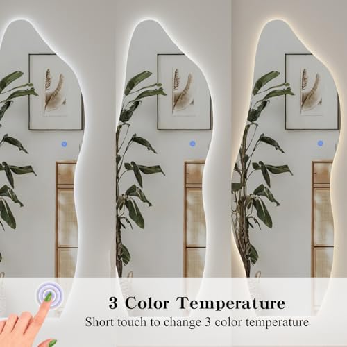 QDSSDECO 63" x 24" LED Full Length Wall Mirror, Wavy Frameless Design - Image 3