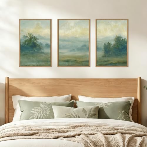 HLNIUC Green Abstract Minimalist Framed Canvas Wall Art, Large Neutral - Image 4