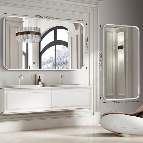 Silver Bathroom Mirror 28x60in, Metal Framed Rounded Rectangle - Image 5