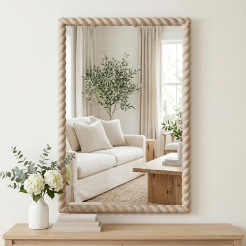 36"x24" Rectangular Solid Wood Farmhouse Decorative Wall Mirror by Unknown