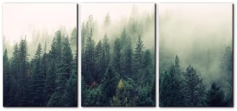 Pacimo Canvas Print Wall Art Set Aerial View of Pine Trees in Mist Nature by Pacimo