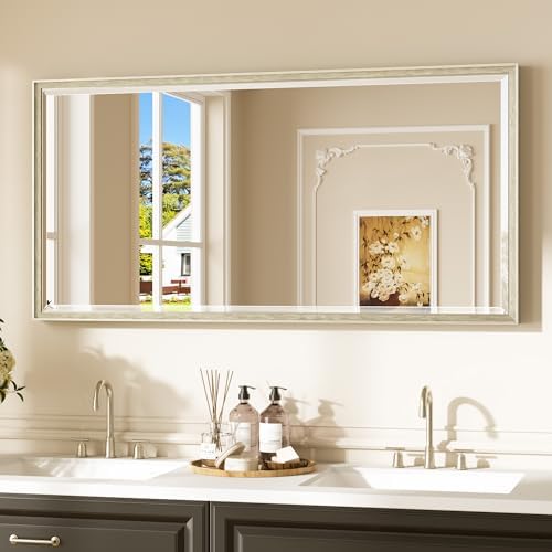 Keonjinn 48"x24" Brushed Nickel Framed Wall Mirror, HD Safe Tempered Glass by Keonjinn