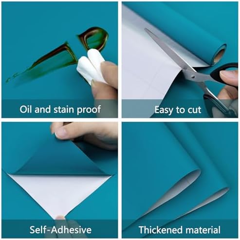 Teal Peel and Stick Wallpaper 15.7"x118" Solid Colour Contact Paper Modern - Image 2