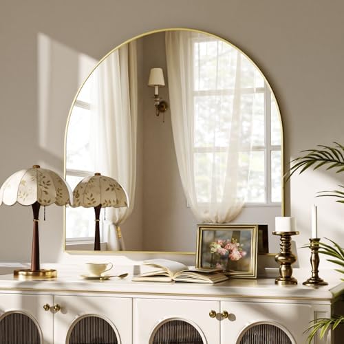 VooBang Wide Arched Wall Mirror, 31 x 32 inch Arch Bathroom Mirror Gold - Image 3